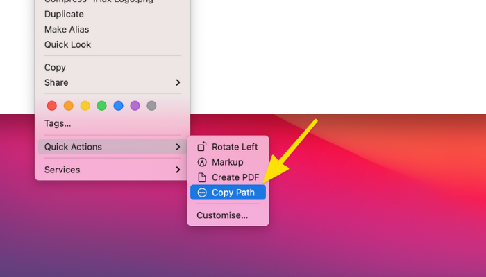 mac copy path of a directory shortcut