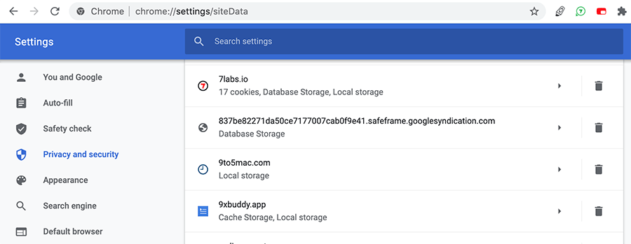 Löschen Sie Cookies, Cache für bestimmte Websites in Chrome, Safar, Firefox und Edge